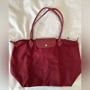 Longchamp Le Pliage Burgundy Nylon Tote with Leather Trim